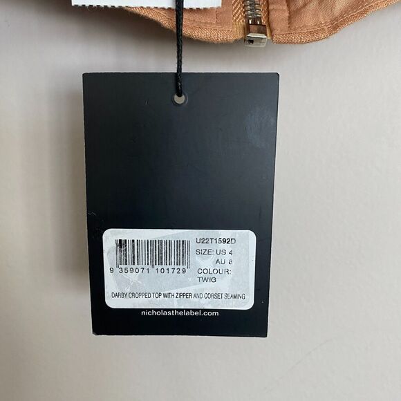 Nicholas Darby Chic Corset Style Crop Top Size 4 Twig Khaki 100% Linen NWT - Picture 8 of 8